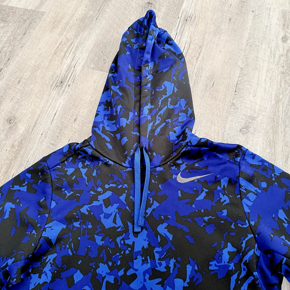 NIKE Therma-Fit Hoodie Mens Small Blue Camo Pullover Sweatshirt Training Pocket - Picture 1 of 8